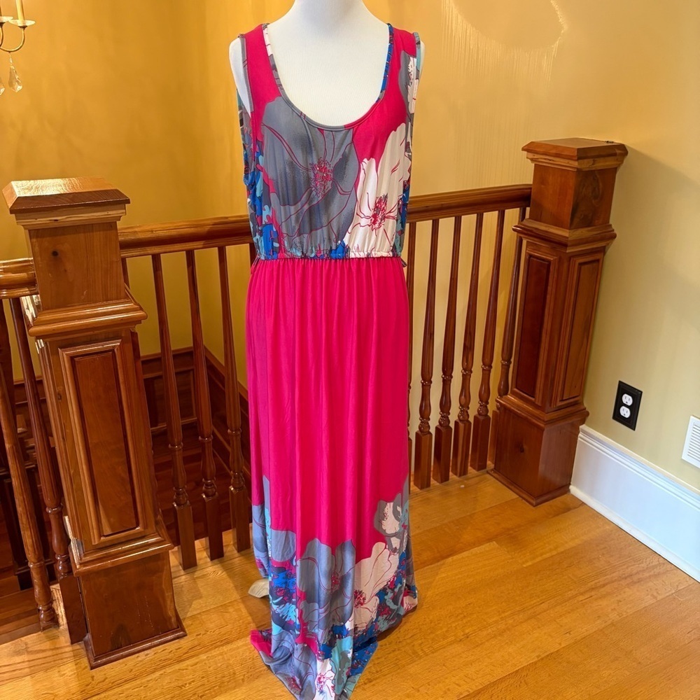 NWT Colorful Floral Tropical Vacation Maxi Sleeveless Summer Stretch Dress Sz 1X